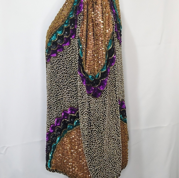 VINTAGE FEMININE SWEE LO SEQUIN, BEADED, MULTICOLOR JACKET. Sz LARGE.  RARE FIND - Picture 5 of 11
